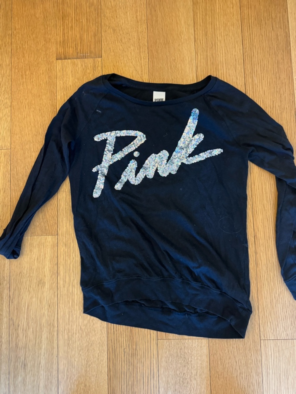 PINK Sequin Script black long sleeve